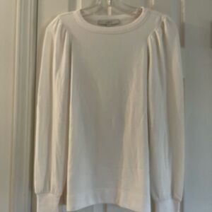 LOFT Cream Long-Sleeve Puff Shoulder Crewneck Top
